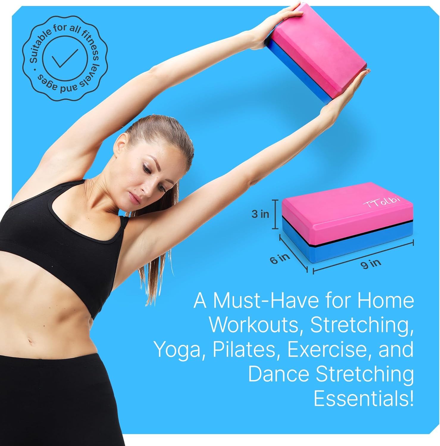 TTolbi Yoga Starter Kit - Yoga Blocks 2 Pack, Strap & 2 Knee Pad Cushions | Non-Slip EVA Foam Equipment for Stretching, Flexibility & Joint Comfort | Home Pilates Set for Beginners, Women & Men - Image 5