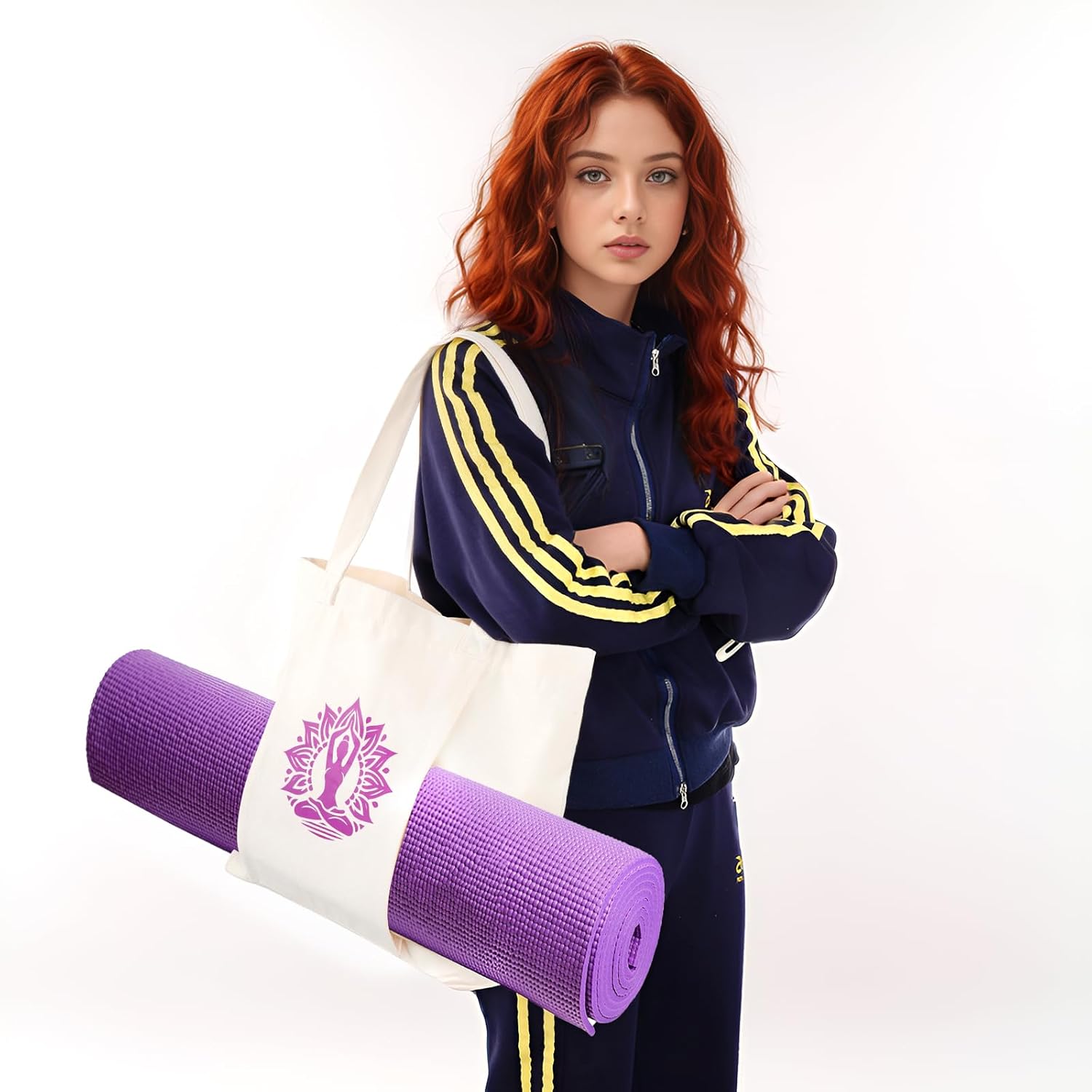 Yoga Mat Bag for Women Canvas Tote Bags with Yoga Mat Carrier Gym Bag for Workout Pilates Travel Beach and Office - Image 7