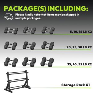 HANDBODE Hex Dumbbell Set with Rack, 350-690 lb, Non-Slip Rubber Grip Handles, Rubber Coated Fixed Weights, Heavy Duty Storage Stand, Hexagon Shape, Multiple Weight Options for Home Gym Strength Training