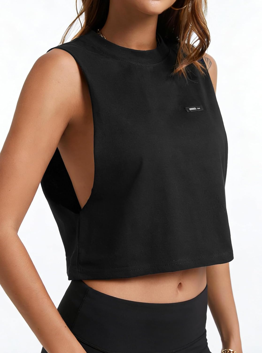 Remidoo Cropped Tank Tops for Women Open Side Workout Tops Sleeveless Shirt Crewneck Activewear - Image 4