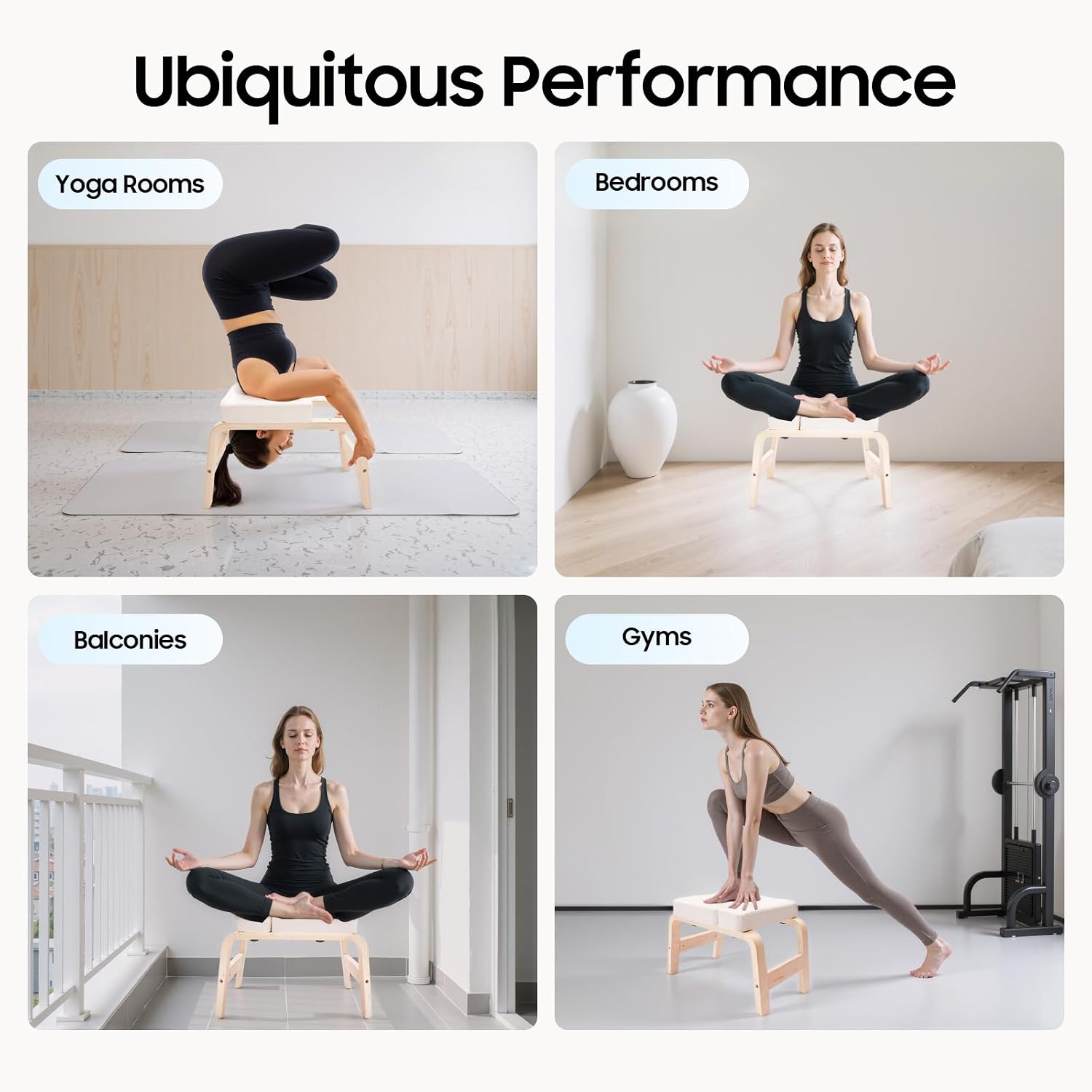 Yoga Headstand Bench with T-Block, Inversion Stool for Headstands Handstands, 440lbs Capacity Wood & PU Yoga Invert Chair for Balance Flexibility Training, Home Gym Equipment for Beginners, White - Image 8