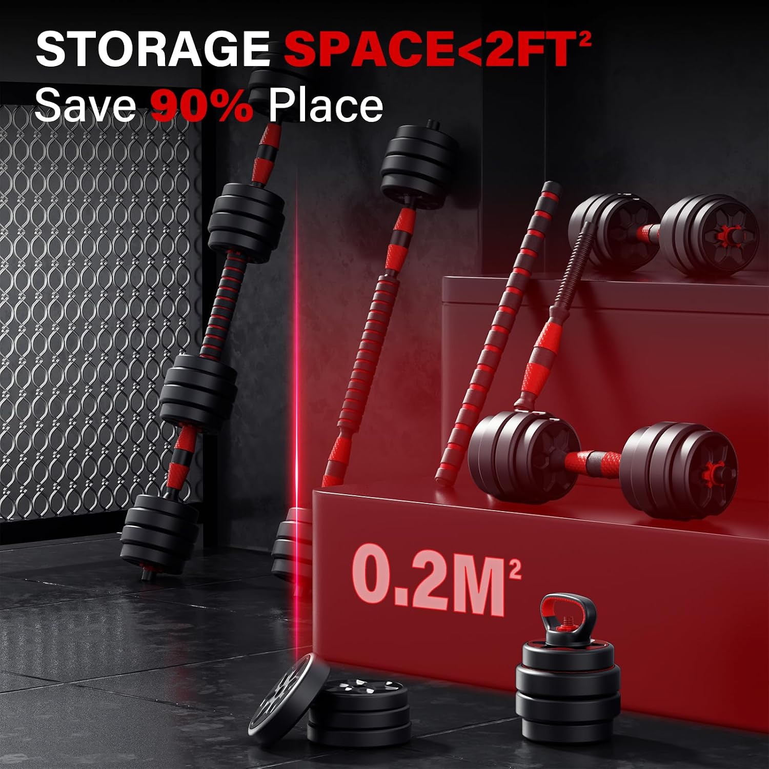 KEY2FUN Adjustable Dumbbells, 22/33/44/66/88LBS Free Weight Set with Connector, 4 in 1 Weight Set Used as Kettlebells, Barbell, Push up Stand, Fitness Exercises for Home Gym Suitable Men/Women - Image 8