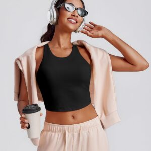 PINSPARK Women Sports Bra High Neck Racerback Workout Crop Tank Top Longline Padded Yoga Tops with Built in Pads