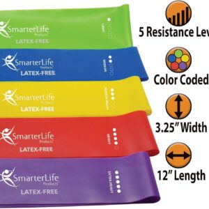 SmarterLife Resistance Bands, Set of 5 Extra Wide Latex-Free Exercise Bands | Bands for Working Out – For Women, Men – Weight Loss, Physical Therapy Bands, Booty Bands, Home Gym, Workout Guide Included