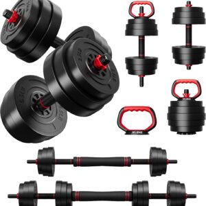 AD01 Adjustable Dumbbells Set, 30/45/70/92LBS Free Weight Set, 5 in 1 Weight Set Used as Kettlebells, Barbell, Push up Stand, Exercise Fitness for Home Gym Suitable Men/Women