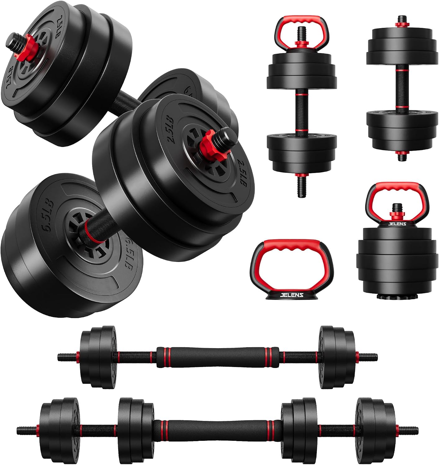 AD01 Adjustable Dumbbells Set, 30/45/70/92LBS Free Weight Set, 5 in 1 Weight Set Used as Kettlebells, Barbell, Push up Stand, Exercise Fitness for Home Gym Suitable Men/Women