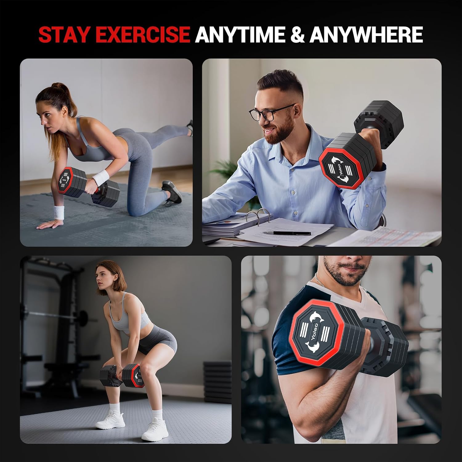 Yoleo Adjustable Dumbbell Set, Weights Dumbbells Set at Home Workout Equipment, 4 in 1 Each Premium Tai Chi-Style Rotary Mounting Adjustable 10/15/20/25 lb dumbbells, with TPU Soft Rubber Handle Suitable Men/Women Updated 2.0 - Image 5