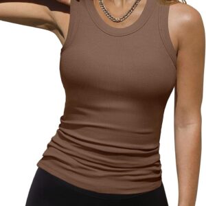 Dokotoo Womens Ladies Ribbed Thick Strap Racerback Tight Slim Fitted Sporty Workout Tank Tops