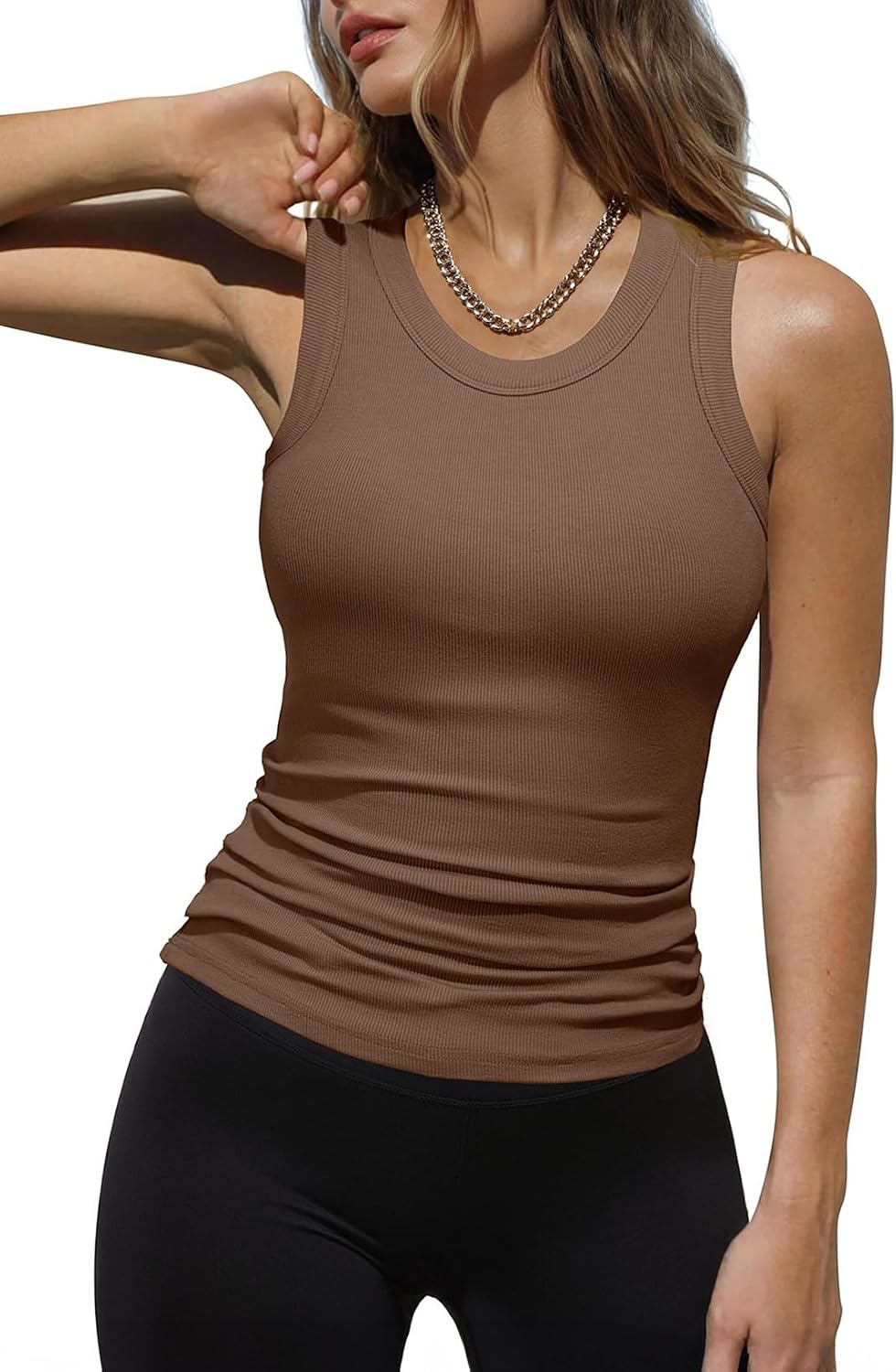 Dokotoo Womens Ladies Ribbed Thick Strap Racerback Tight Slim Fitted Sporty Workout Tank Tops