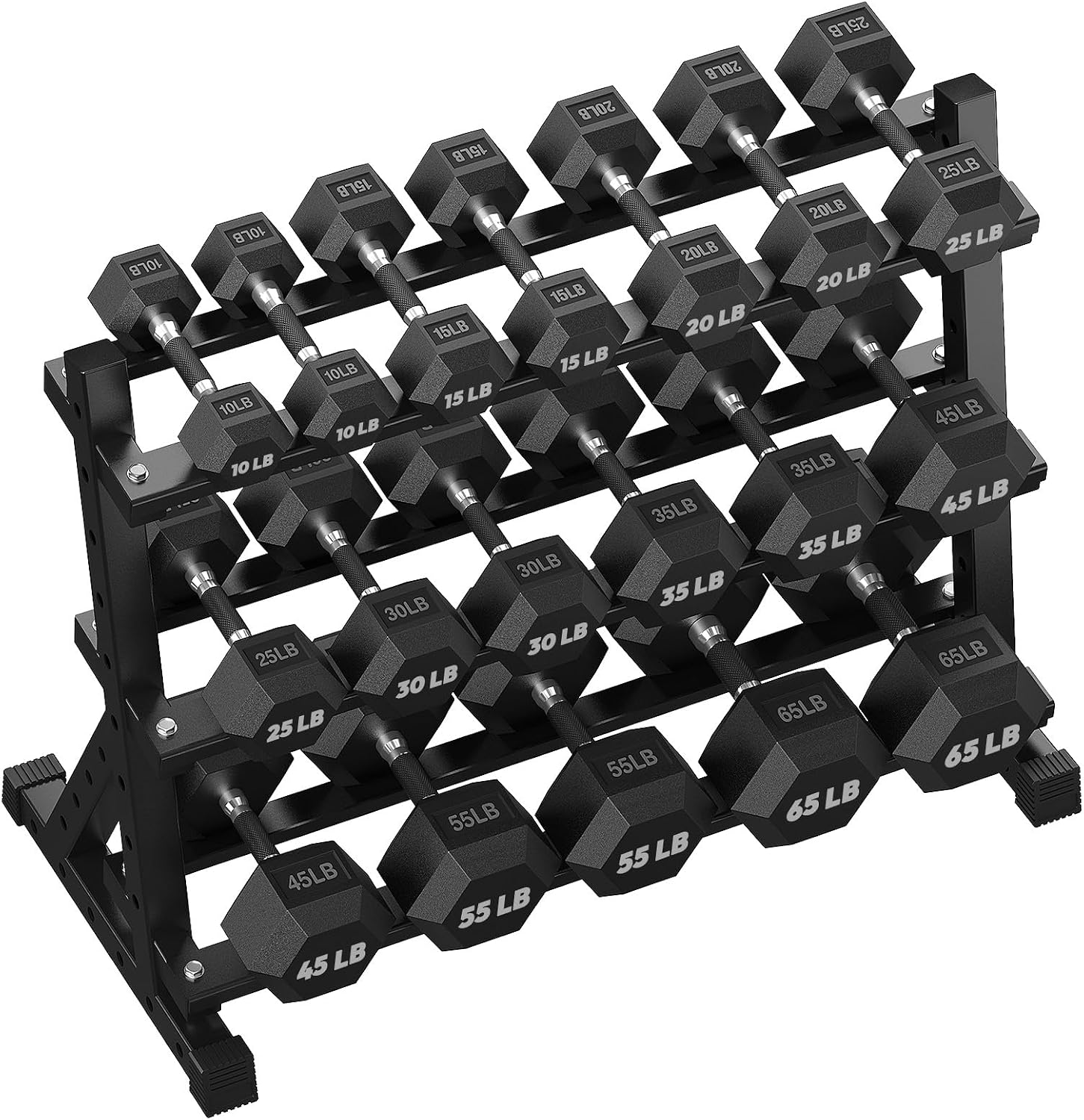 HANDBODE Hex Dumbbell Set with Rack, 350-690 lb, Non-Slip Rubber Grip Handles, Rubber Coated Fixed Weights, Heavy Duty Storage Stand, Hexagon Shape, Multiple Weight Options for Home Gym Strength Training