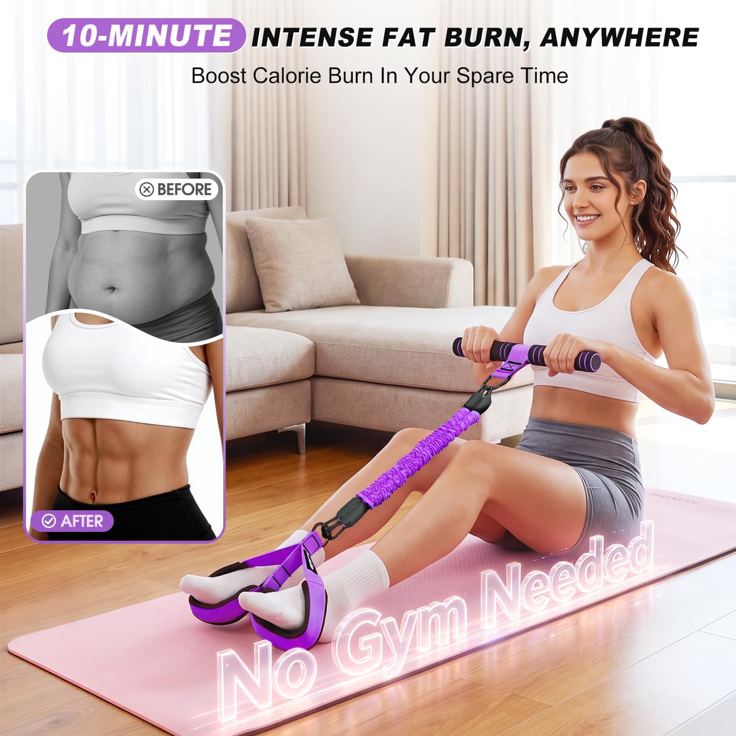 WOQQW Multifunction Pedal Resistance Band with Handle, Upgraded 3 Tube Adjustable Foot Resistance Bands for Core, Arm, Legs, Body Puller Trainer - Sit Up Exercise Equipment for Women Men - Image 2