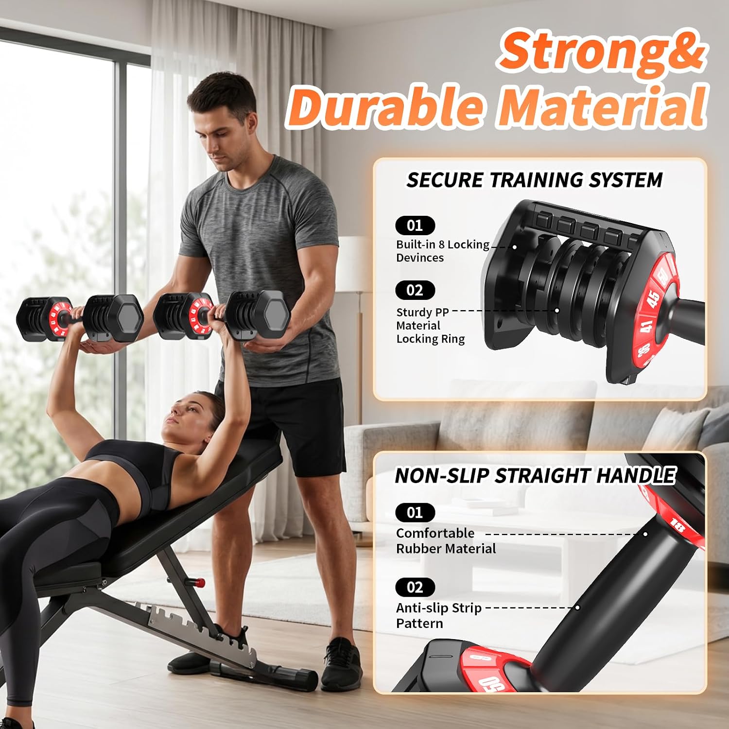 Adjustable Dumbbell Set of 2, 50LBS/100LBS Weights Dumbbell Set with Storage Box, 25lbs/50lbs Pair Adjustable Weights with Anti-slip Silicone Grip, 5-in-1/10-in-1 Quick-Lock Hand Weight Set For Home Gym Suit both Men and Women - Image 5