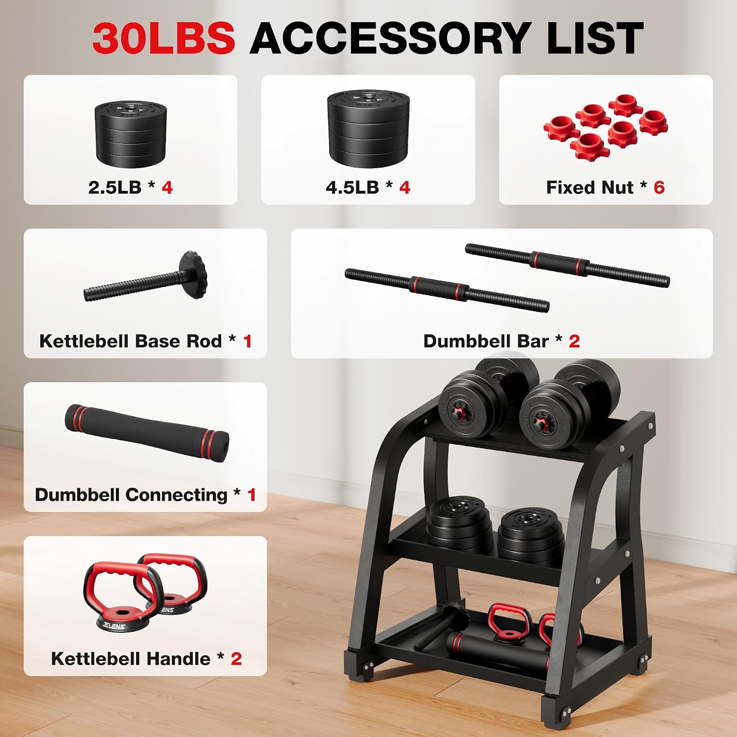 AD01 Adjustable Dumbbells Set, 30/45/70/92LBS Free Weight Set, 5 in 1 Weight Set Used as Kettlebells, Barbell, Push up Stand, Exercise Fitness for Home Gym Suitable Men/Women - Image 8
