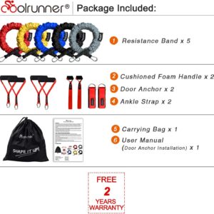 Coolrunner 14 PCS Resistance Bands Set, Exercise Tubes, 20lbs to 40lbs Workout Bands with Handles Protective Nylon Sleeves Door Anchor Ankle Strap, Elastic Exercise Bands for Men Women – up to 150lbs