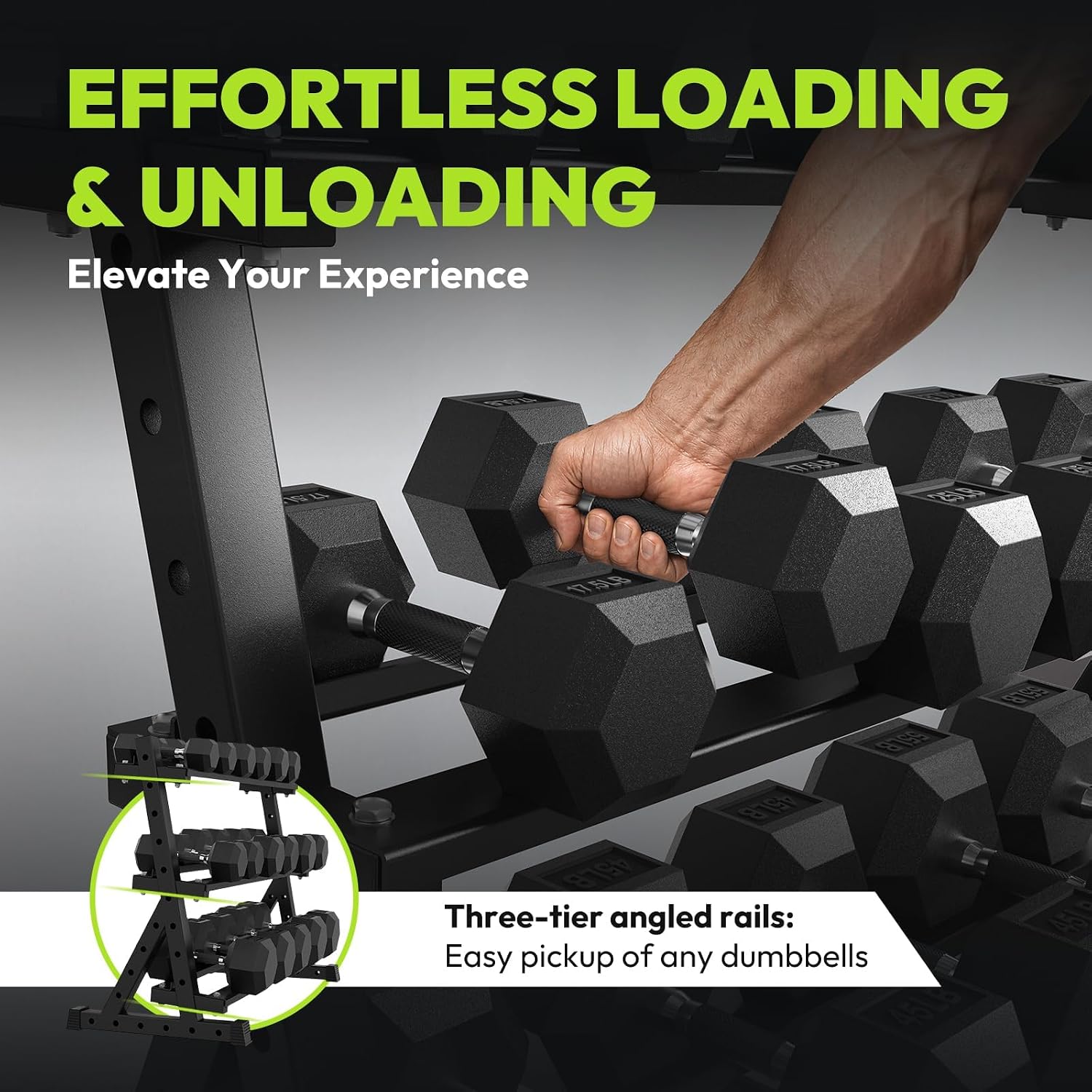 HANDBODE Hex Dumbbell Set with Rack, 350-690 lb, Non-Slip Rubber Grip Handles, Rubber Coated Fixed Weights, Heavy Duty Storage Stand, Hexagon Shape, Multiple Weight Options for Home Gym Strength Training - Image 7