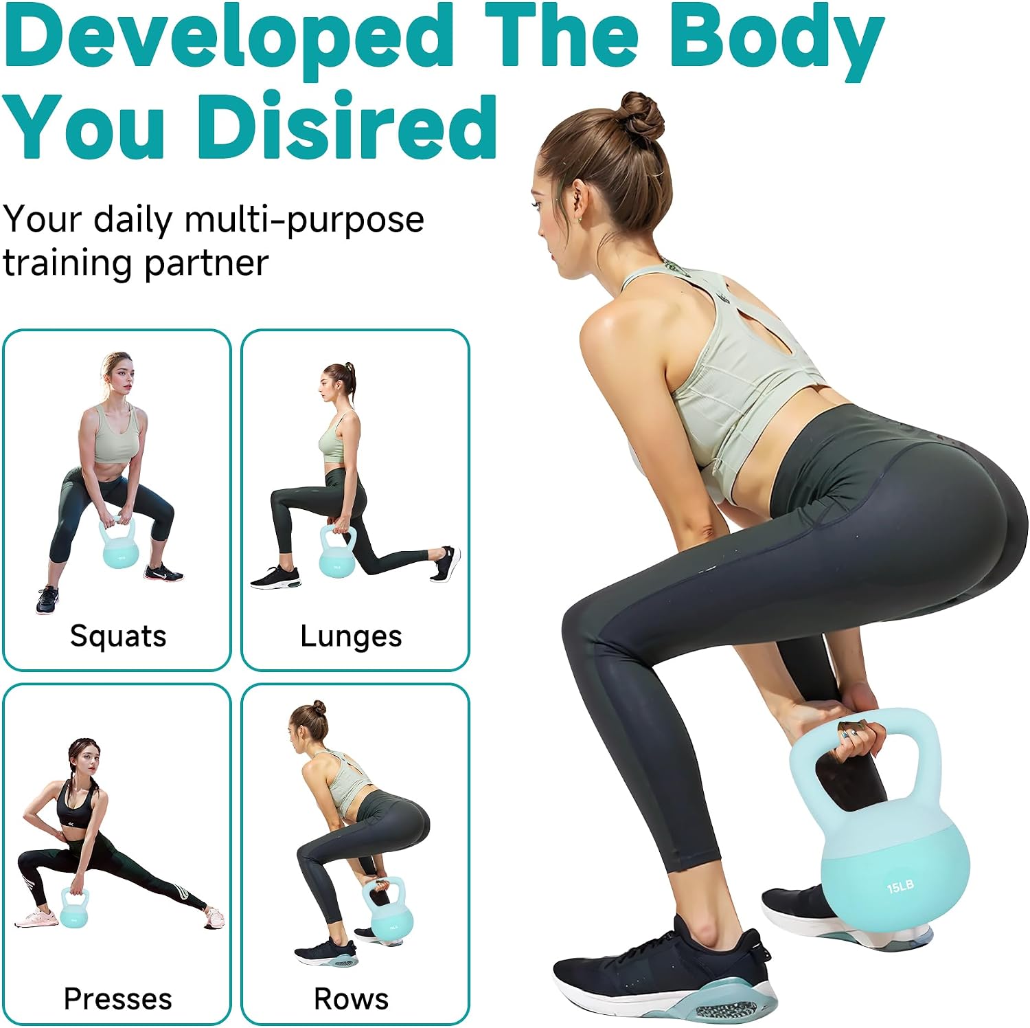 Leikefitness Soft Kettlebells,Weights for Women and Men,Home workout. | Color Coded Anti Slip Grip Kettlebell,Cushioned Impact-Resistant Base,Wide Handle Design - Image 6