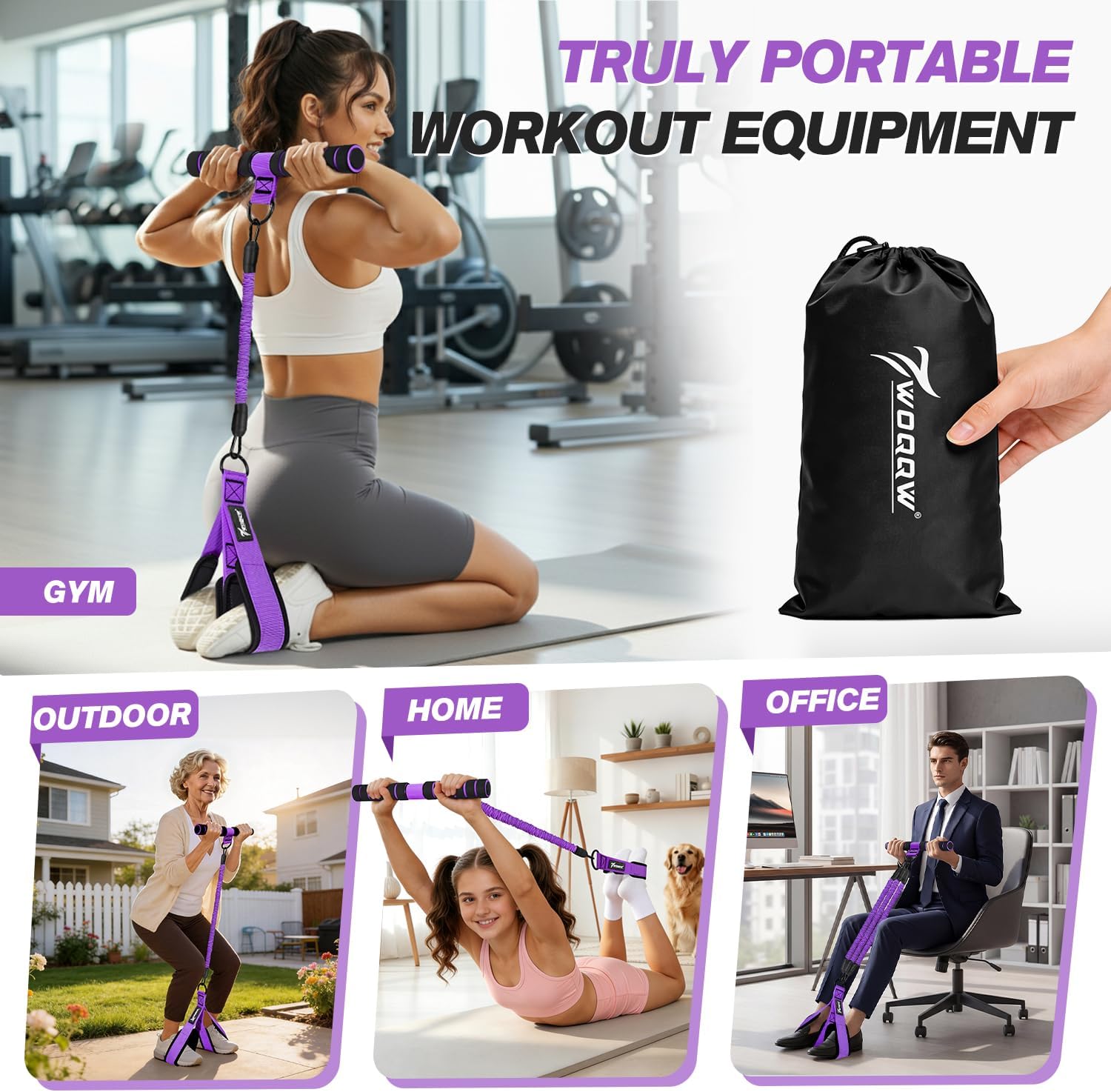 WOQQW Multifunction Pedal Resistance Band with Handle, Upgraded 3 Tube Adjustable Foot Resistance Bands for Core, Arm, Legs, Body Puller Trainer - Sit Up Exercise Equipment for Women Men - Image 6