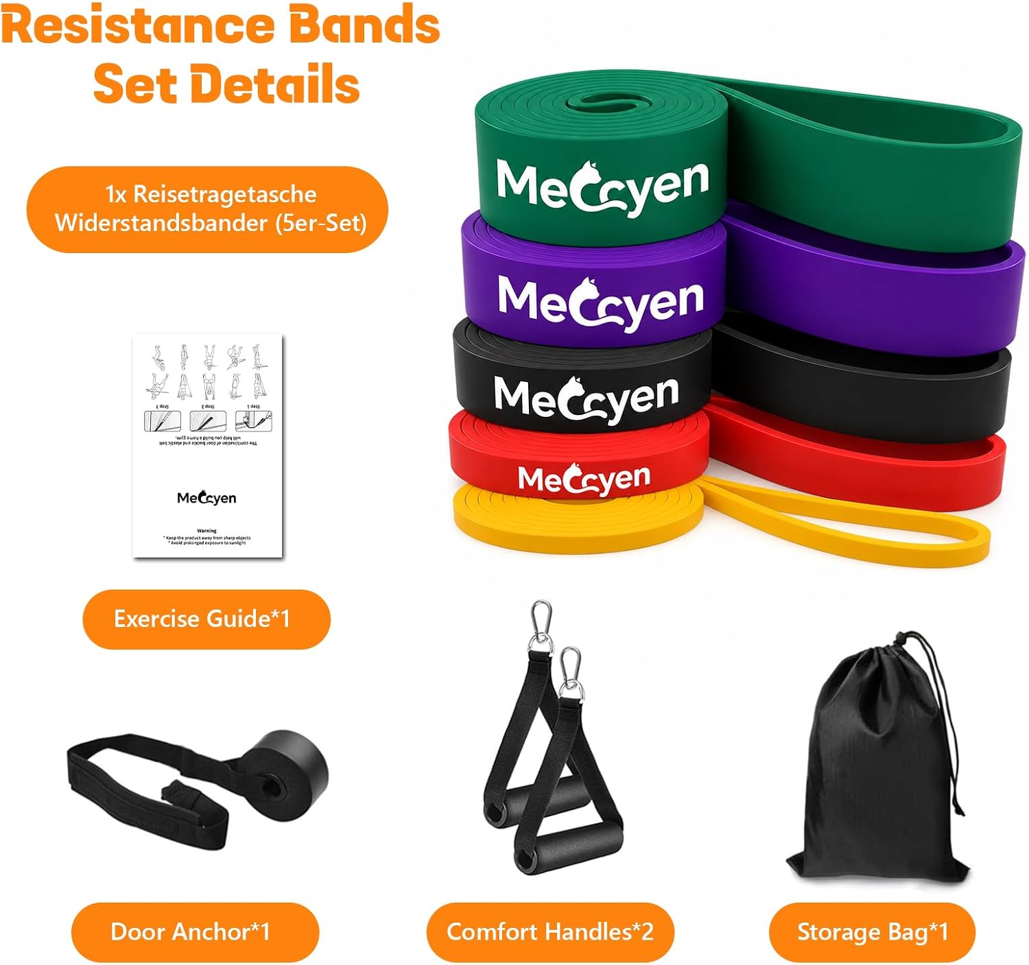 5-Pack Resistance Bands Set, Exercise Bands with Handles & Door Anchor, Stretch Bands for Pull Up Assistance, Home Gym & Strength Training - Image 8