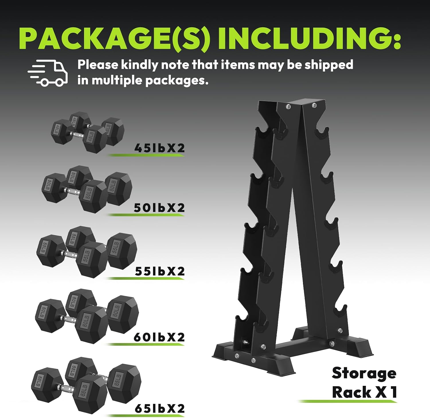 HANDBODE Rubber Coated Hex Dumbbell Set with A-Frame Rack, 100 lb - 600 lb Multiple Options Weight, Hexagon Non-Rolling Shape, Ergonomic Knurled Handle, Home Gym Equipment for Strength Training - Image 2