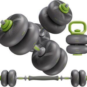 LIFERUN Adjustable Dumbbell Set, Soft PVC Coated, 45lbs/67lbs Free Weight Set Home Gym, 4-in-1 Used As Barbell, Dumbbells, Kettlebell, Weight Plates, Weights Dumbbells Set, Space Saving Fitness Exercise For Men/Women