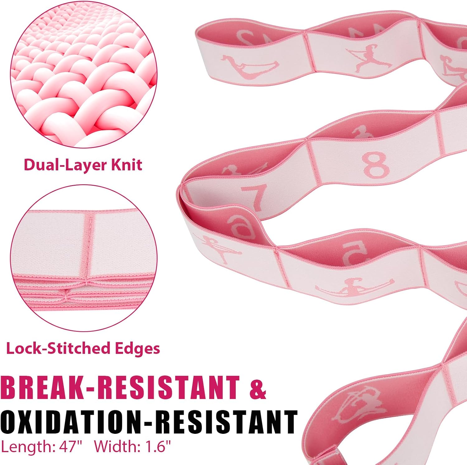 KUZARO Fitness Resistance Bands with 12 Loops, Numbered Resistance Bands for Physical Therapy, Women Stretch Strap for Home Gym, Elastic Exercise Bands for Yoga, Pilates, Leg Stretching, Dance - Image 3
