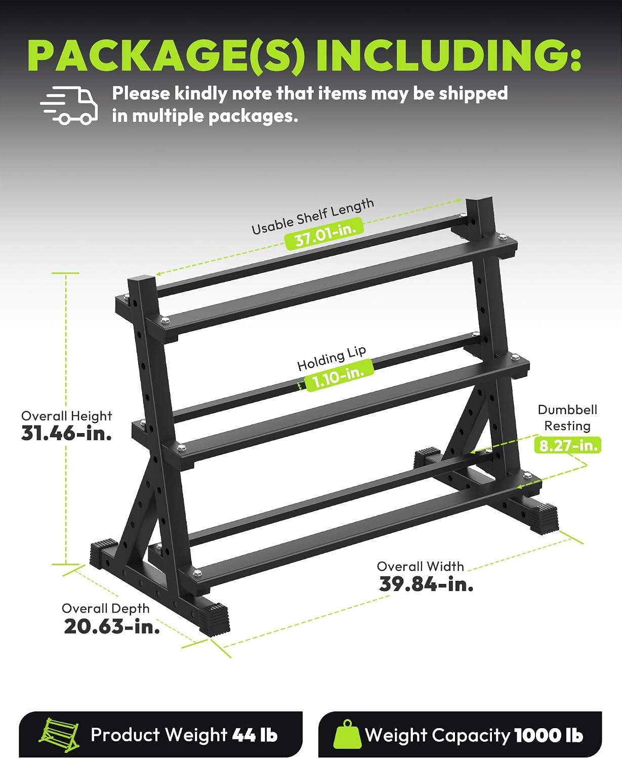 HANDBODE 3-Tier Dumbbell Rack Stand, 1000LB Capacity Storage Rack, Weight Rack for Dumbbells, Kettlebell, 390–790 lb Rubber Coated Fixed Weight Sets, Home Gym Strength Training Equipment - Image 5