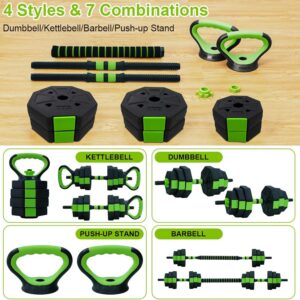 4-In-1 Adjustable Dumbbell Set, 44LB Free Weight Set with Connector,Weights Dumbbells Set Used As Kettlebells, Barbell, Push Up Stand, Fitness Exercise for Home Gym Suitable Men/Women,Green
