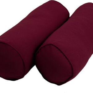 Blazing Needles Double-Corded Solid Twill Bolster Pillows with Inserts (Set of 2), 20″ x 8″, Burgundy