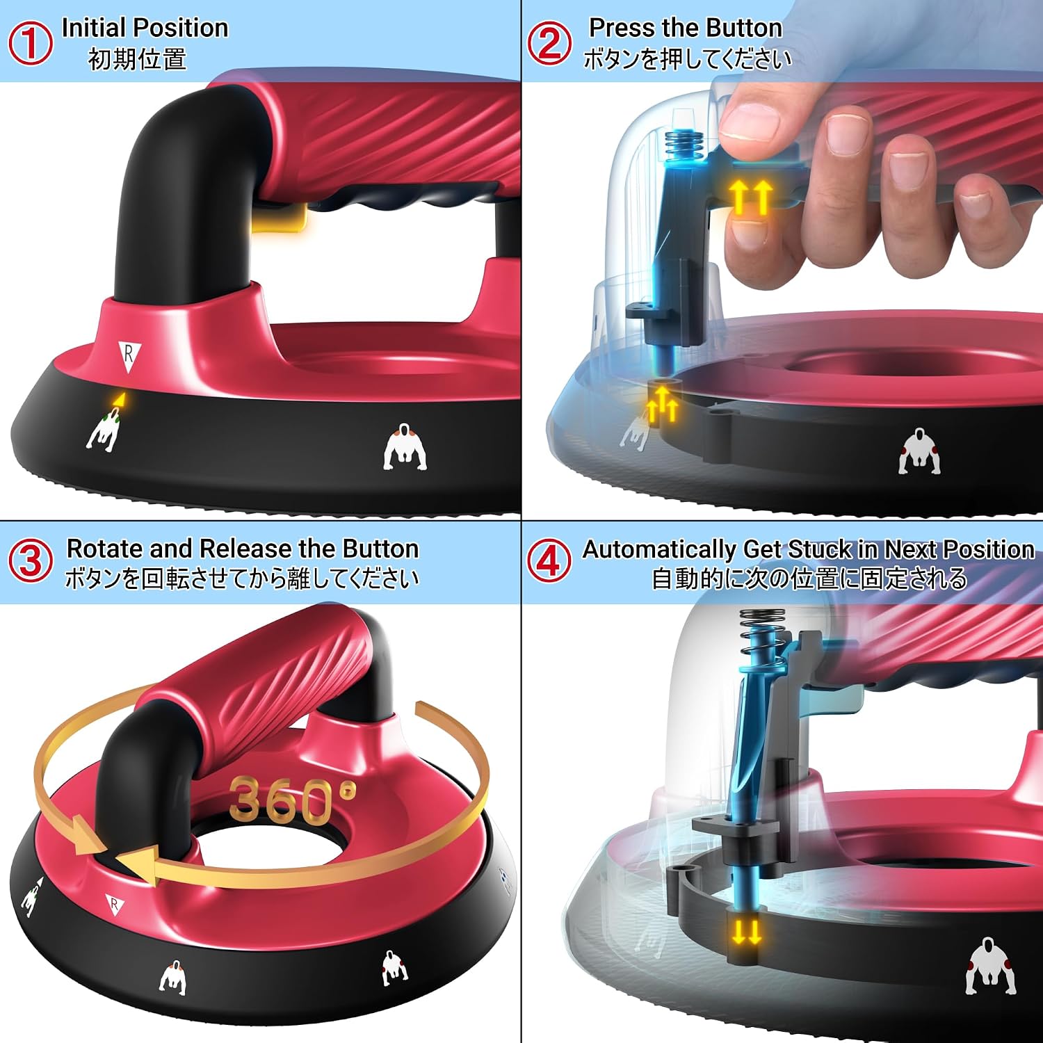 READAEER Push Up Bars, Rotating Handle Design with Bearings for Smooth, Effortless for a Wider Range of Motion, Handle Rotation, Wide Grips with Non-Slip Rubber Pads for Comfort Exercise - Image 3