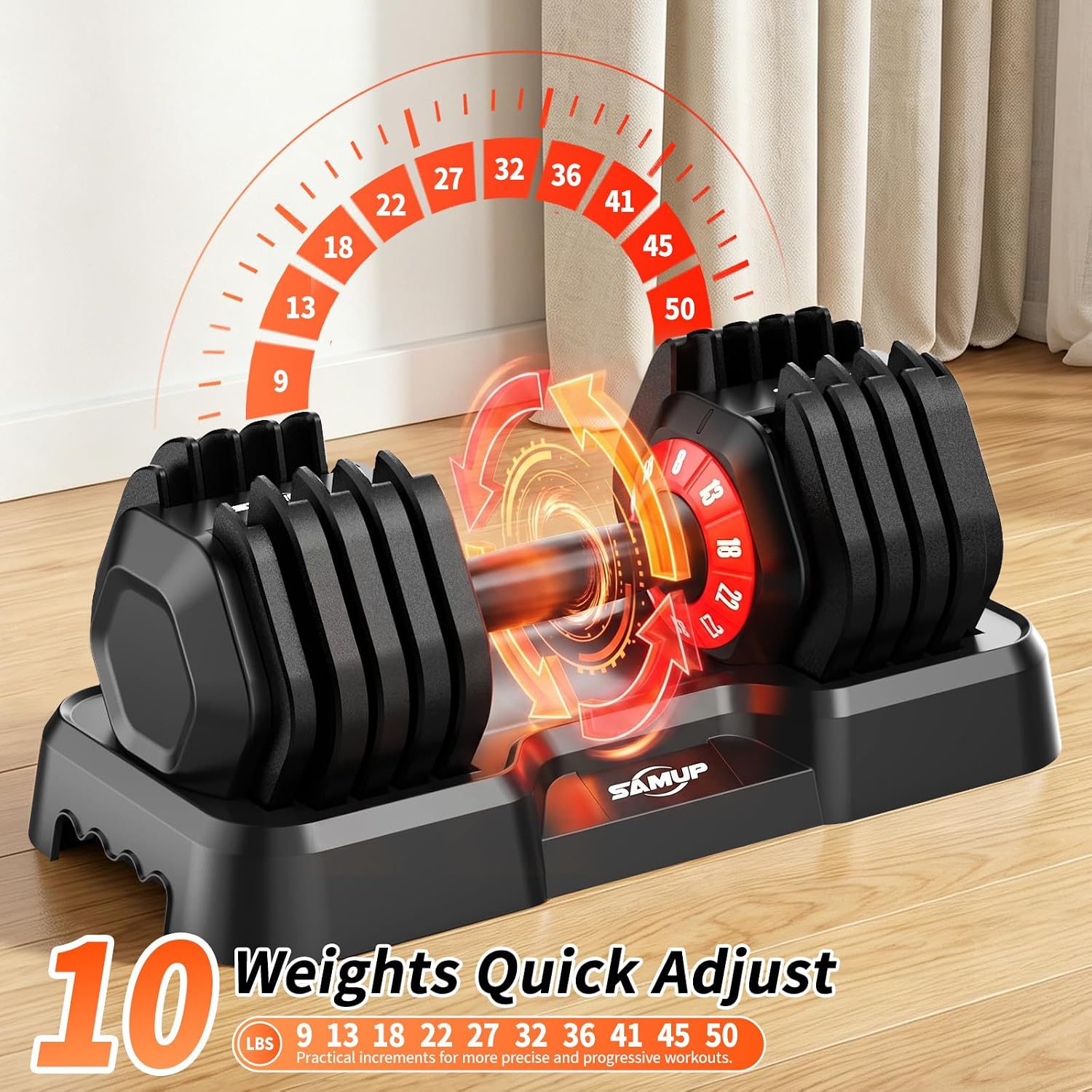 Adjustable Dumbbell Set of 2, 50LBS/100LBS Weights Dumbbell Set with Storage Box, 25lbs/50lbs Pair Adjustable Weights with Anti-slip Silicone Grip, 5-in-1/10-in-1 Quick-Lock Hand Weight Set For Home Gym Suit both Men and Women - Image 2