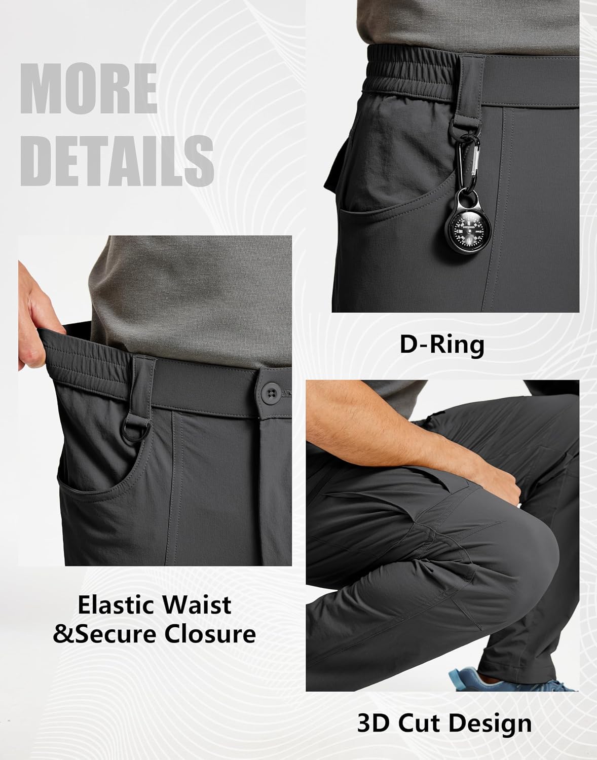 Men's Hiking Pants Lightweight Waterproof Nylon Cargo Work Pants Quick Dry Stretch Travel Fishing Pants 6 Pockets - Image 6