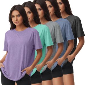 Kinglaman 5/6 Pack Workout Tops Gym Shirts for Women Dry Fit UPF 50+ Sun UV Protection Swim Athletic Yoga Tee T Shirts Tops