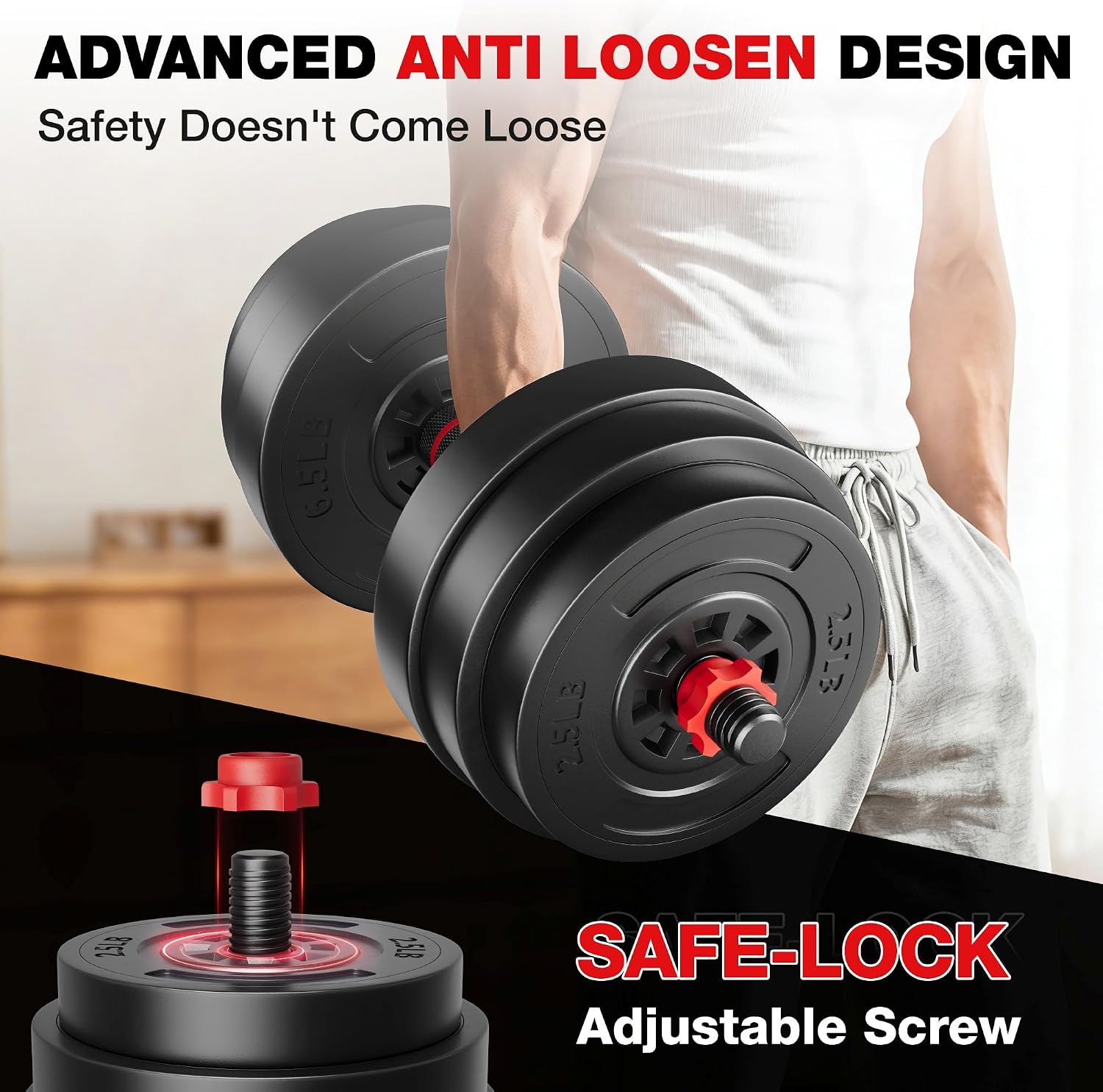 AD01 Adjustable Dumbbells Set, 30/45/70/92LBS Free Weight Set, 5 in 1 Weight Set Used as Kettlebells, Barbell, Push up Stand, Exercise Fitness for Home Gym Suitable Men/Women - Image 7