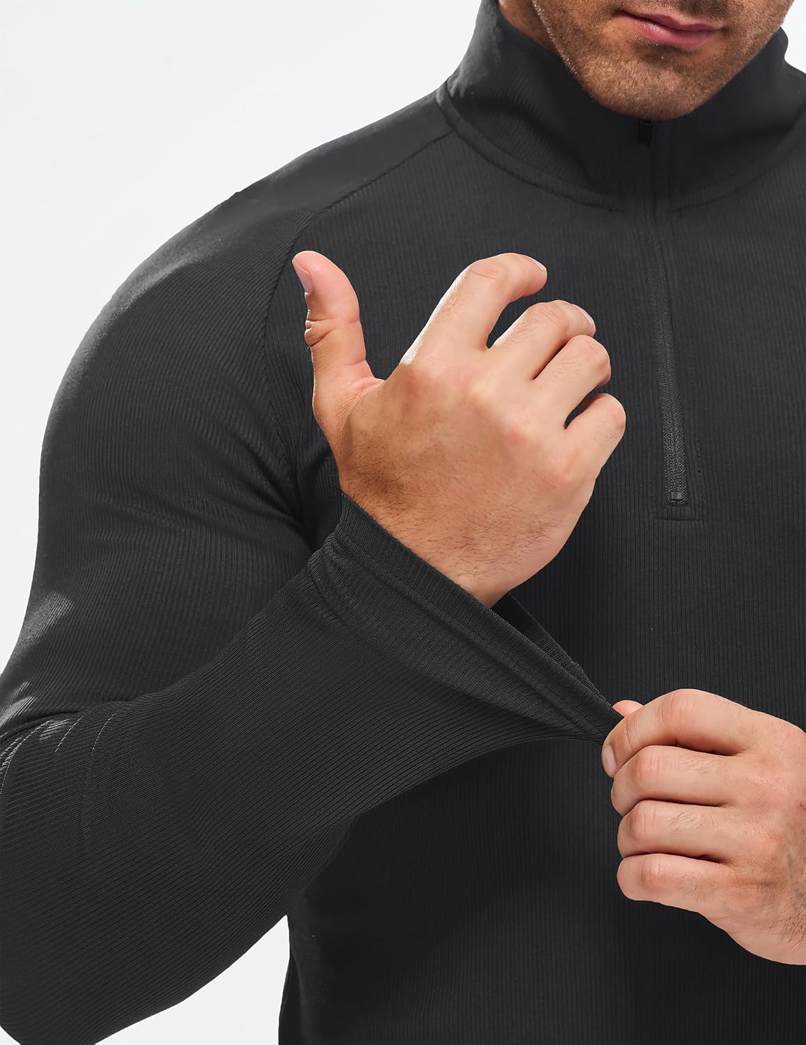 JMIERR Mens Quarter Zip Pullover Slim Fit Ribbed Long Sleeve Athletic Shirt | Textured Knit, Muscle Fit, Gym Tops, Long Sleeve, Workout T Shirt, Lightweight, Breathable, Running Training Activewear - Image 6