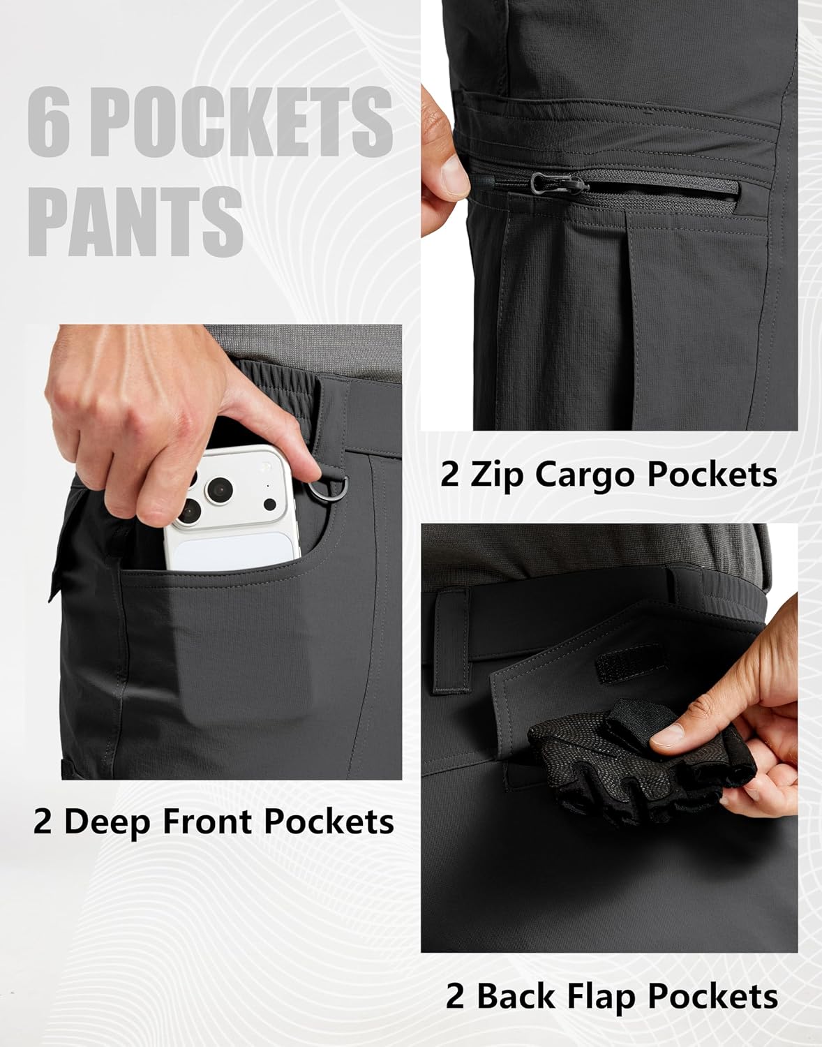 Men's Hiking Pants Lightweight Waterproof Nylon Cargo Work Pants Quick Dry Stretch Travel Fishing Pants 6 Pockets - Image 5