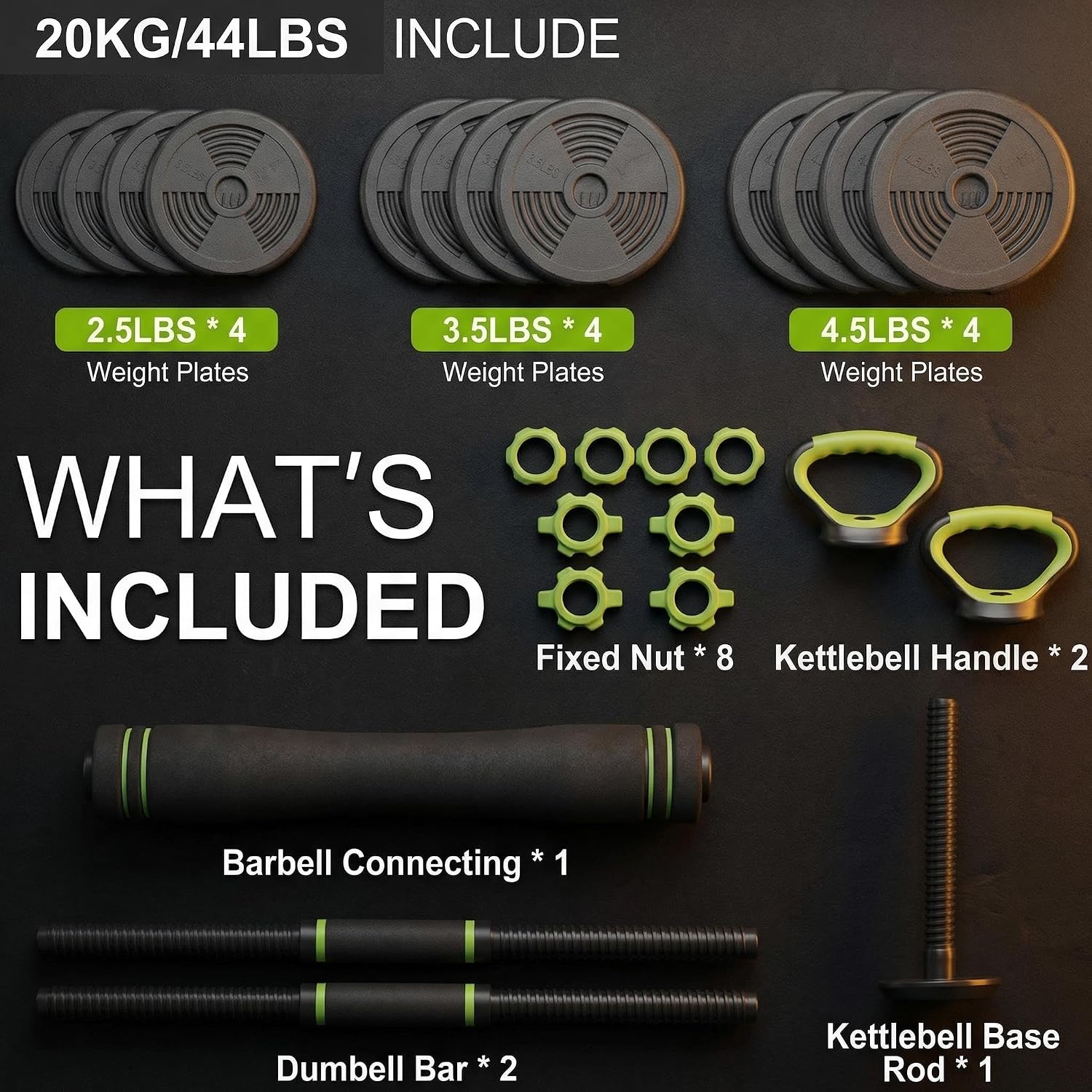 44LB Adjustable Dumbbell Set, 4-in-1 Weight Set with Barbell, Kettlebell & Push-Up Stand, Free Weights for Home Gym, Full Body Strength Training for Men & Women - Image 4