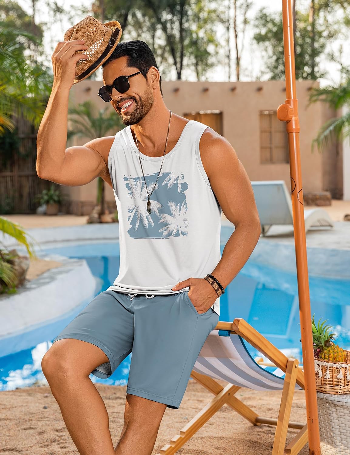 LecGee Men's Hawaiian Sleeveless Tracksuit Summer Tank top & Shorts set Aloha Tropical Two Piece Casual Daily Beach - Image 2