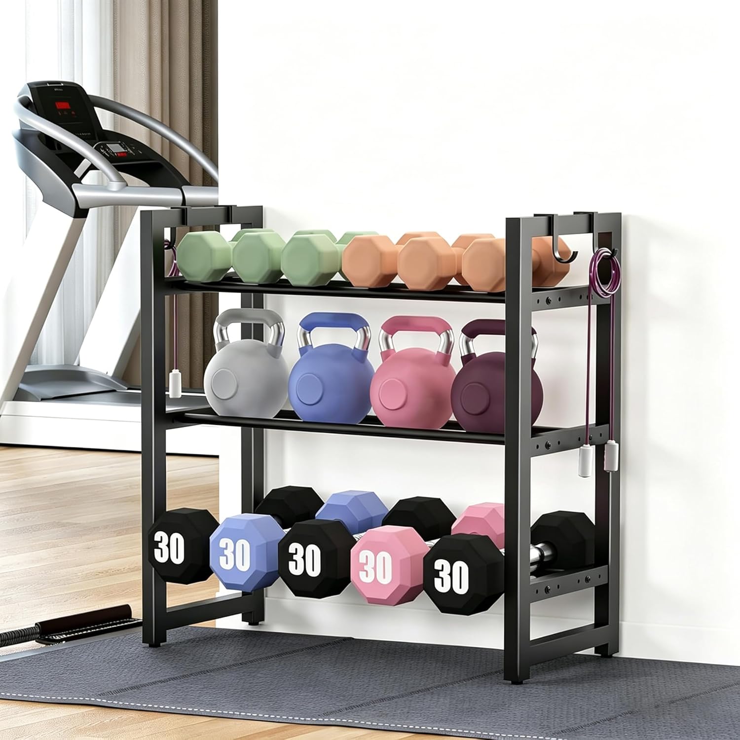 3-Tier Adjustable Dumbbell Rack, Heavy-Duty Weight Rack for Home Gym, Space-Saving Weight Storage Rack for Dumbbells, Kettlebells, Barbells & Plates (Rack Only) - Image 4