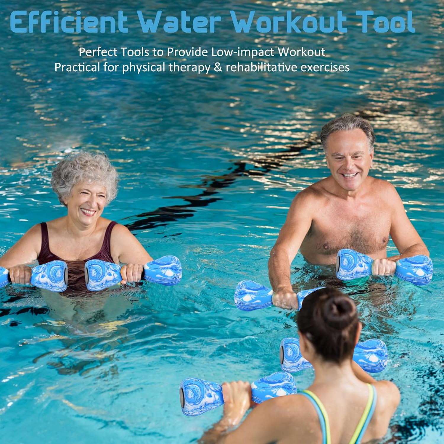 2PACK Aquatic Exercise Dumbbells, EVA Foam Barbells, Water Weights for Pool Exercise, Water Dumbbells for Men Women Water Workouts, Swimming Training - Image 5