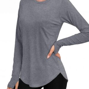 NIASHOT Workout Tops for Women Crewneck Long Sleeve Shirts with Thumb Holes UPF 50+ Sun Shirts for Hiking Running Gym Clothes