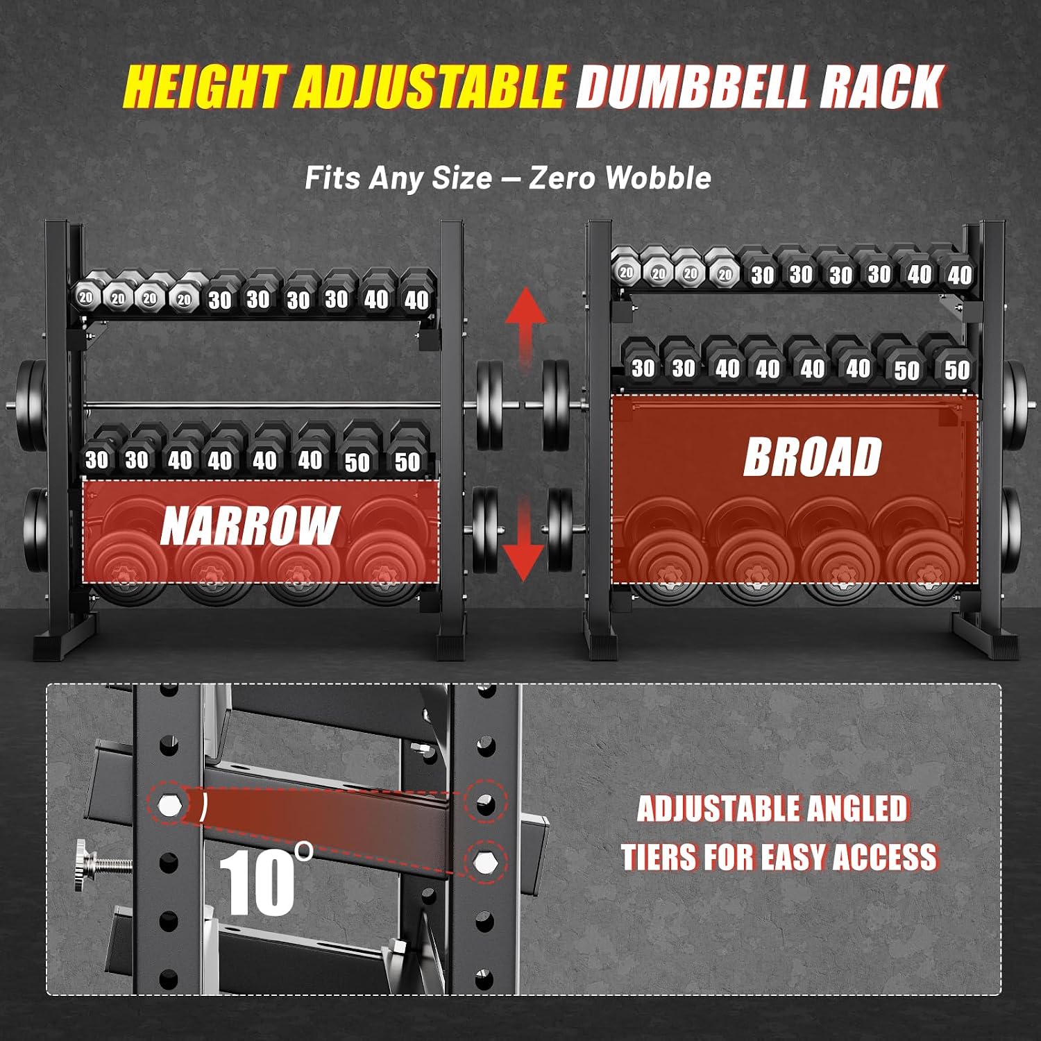 3-Tier Adjustable Dumbbell Rack, Heavy-Duty Weight Rack for Home Gym, Space-Saving Weight Storage Rack for Dumbbells, Kettlebells, Barbells & Plates (Rack Only) - Image 4