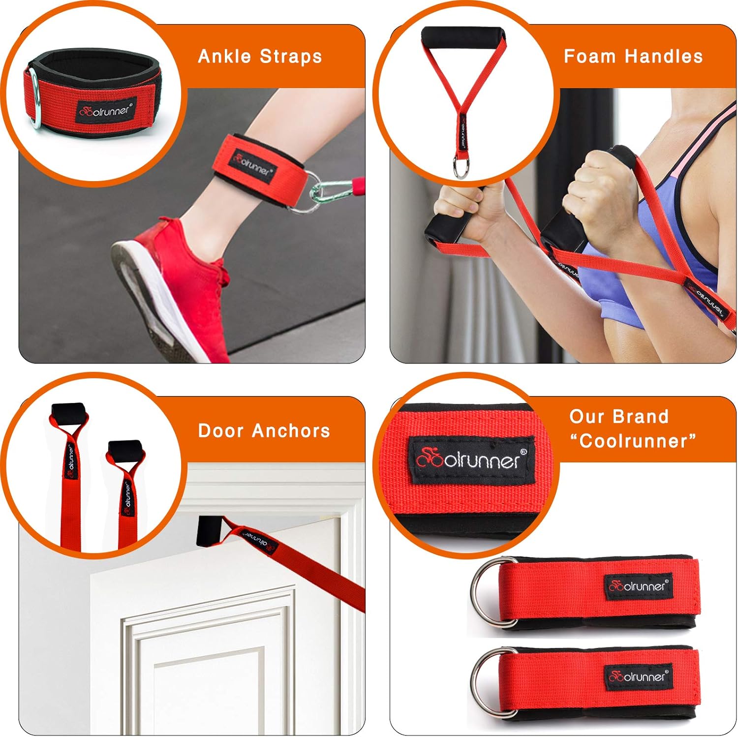 Coolrunner 14 PCS Resistance Bands Set, Exercise Tubes, 20lbs to 40lbs Workout Bands with Handles Protective Nylon Sleeves Door Anchor Ankle Strap, Elastic Exercise Bands for Men Women - up to 150lbs - Image 6
