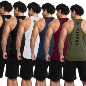 6 Pack Men’s Tank Tops Quick Dry Sleeveless Gym Shirts Mesh Y-Back Athletic Vest Muscle Shirts for Workout