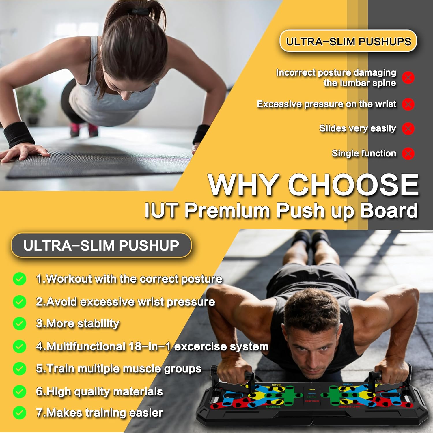 IUT Solid Push Up Board 15 in 1 Home Workout Equipment Multi-Functional Pushup Stands System Fitness Floor Chest Muscle Exercise Professional Equipment Burn Fat - Image 4