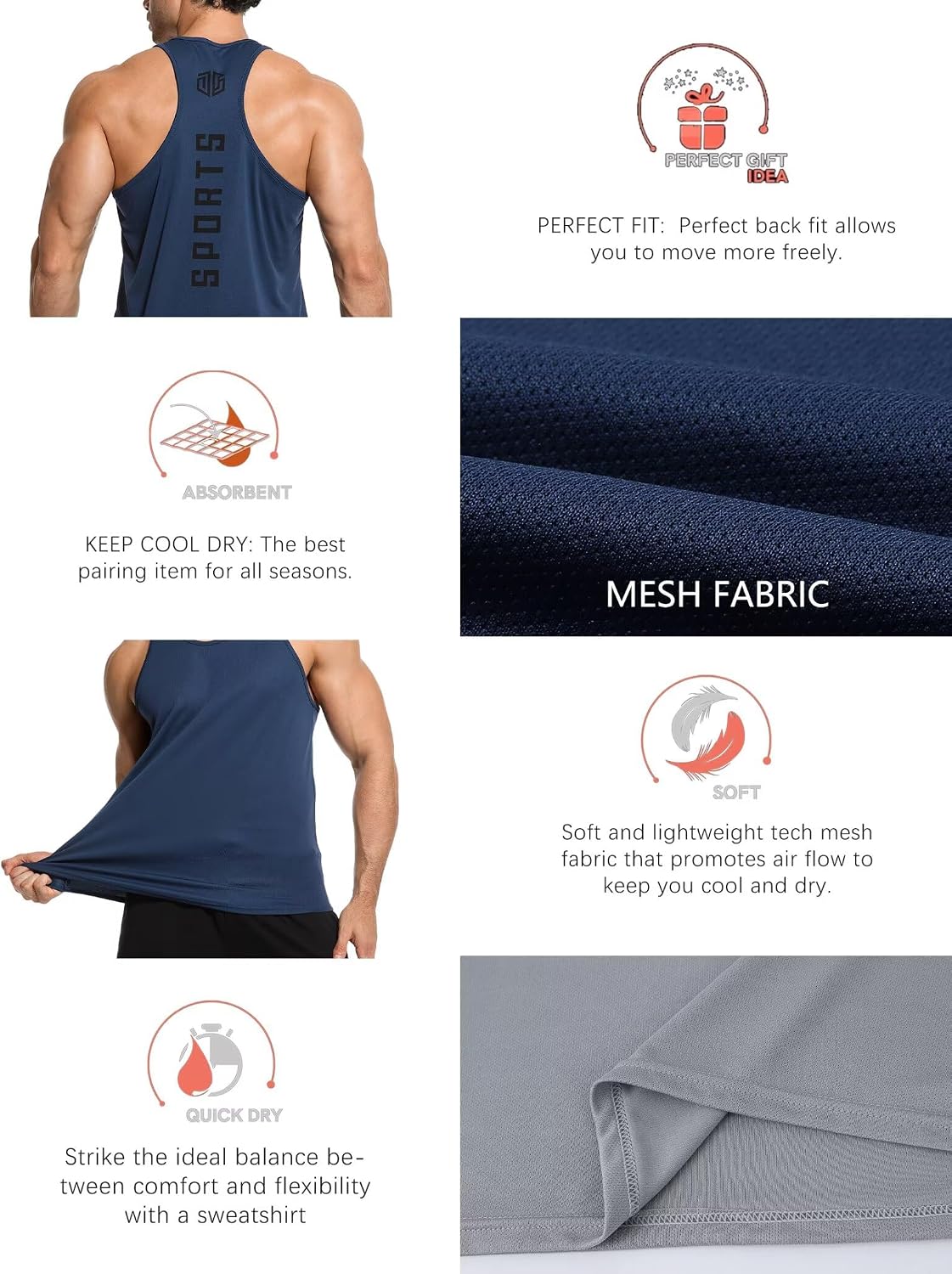 6 Pack Men's Tank Tops Quick Dry Sleeveless Gym Shirts Mesh Y-Back Athletic Vest Muscle Shirts for Workout - Image 5