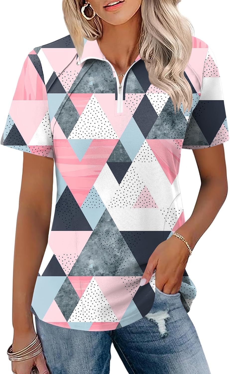 LOMON Womens Golf Polo Shirts Summer Short Sleeve 1/4 Zip Tops Moisture Wicking Casual Tennis Activewear with Pockets