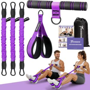 WOQQW Multifunction Pedal Resistance Band with Handle, Upgraded 3 Tube Adjustable Foot Resistance Bands for Core, Arm, Legs, Body Puller Trainer – Sit Up Exercise Equipment for Women Men