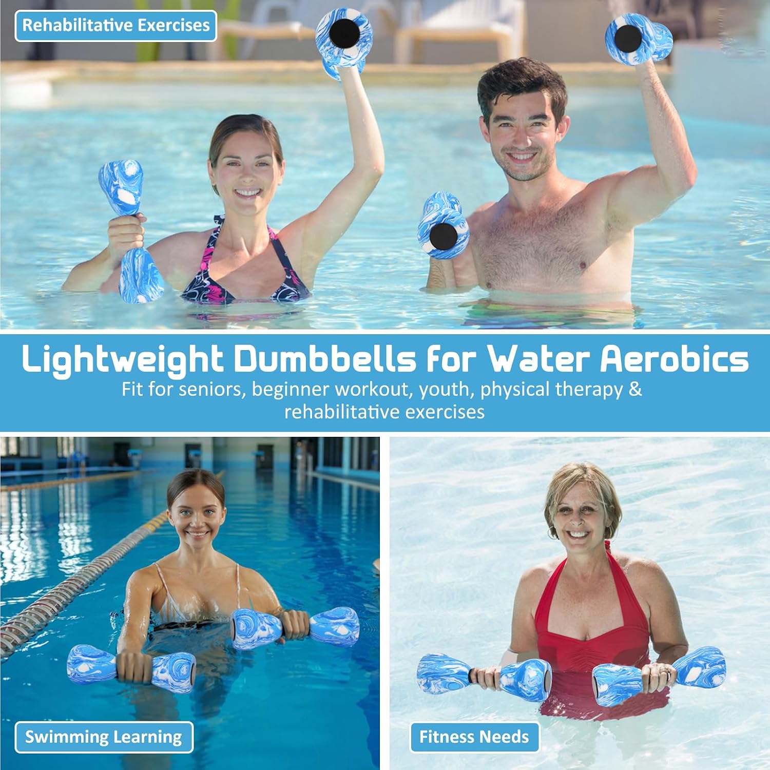2PACK Aquatic Exercise Dumbbells, EVA Foam Barbells, Water Weights for Pool Exercise, Water Dumbbells for Men Women Water Workouts, Swimming Training - Image 7