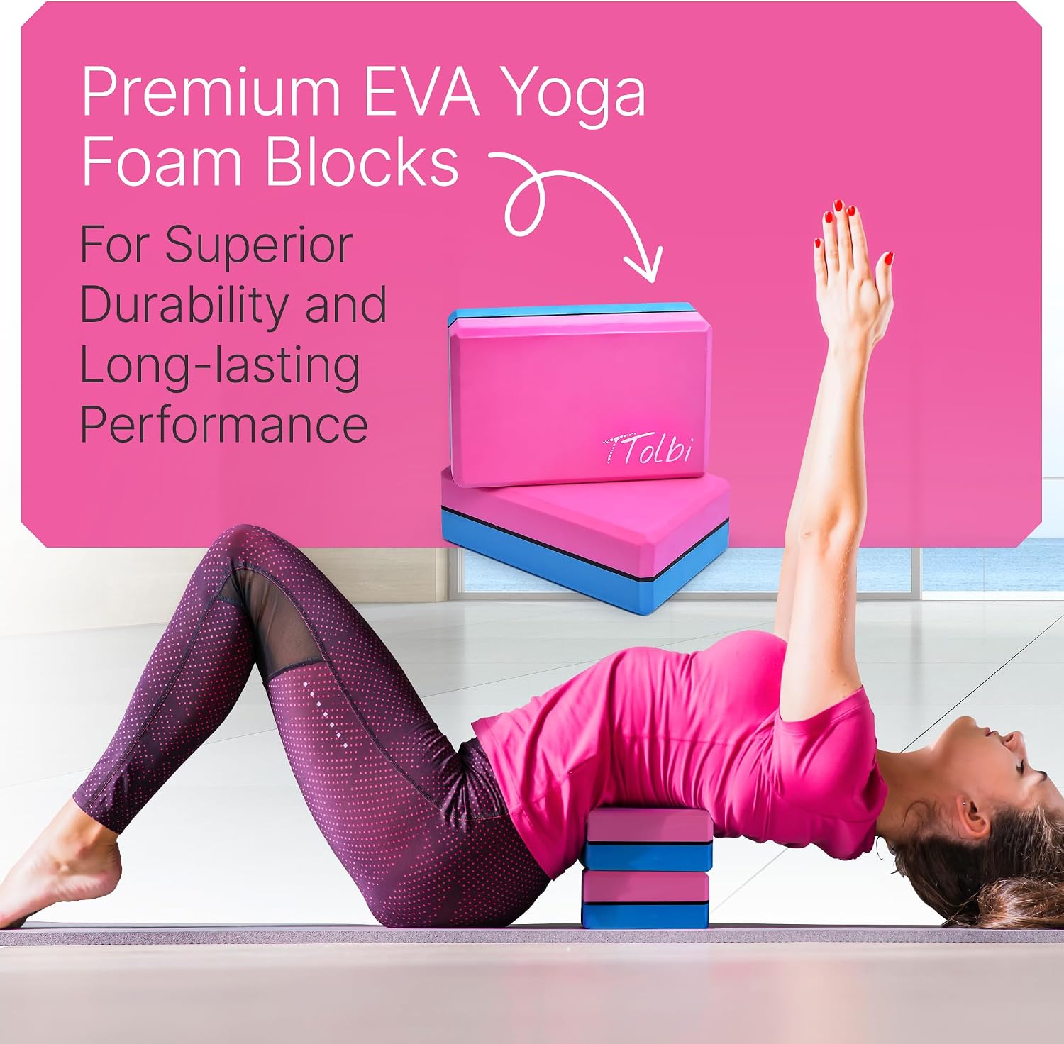 TTolbi Yoga Starter Kit - Yoga Blocks 2 Pack, Strap & 2 Knee Pad Cushions | Non-Slip EVA Foam Equipment for Stretching, Flexibility & Joint Comfort | Home Pilates Set for Beginners, Women & Men - Image 6