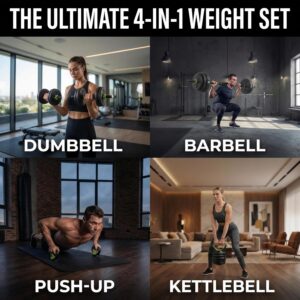 44LB Adjustable Dumbbell Set, 4-in-1 Weight Set with Barbell, Kettlebell & Push-Up Stand, Free Weights for Home Gym, Full Body Strength Training for Men & Women